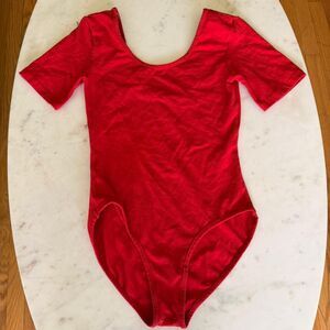 American Apparel Red Short Sleeve Bodysuit With Scoop Neck
